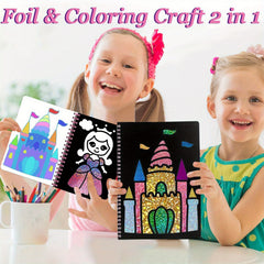 2in 1 Foil Fun Art Kit Kids and Princess Craft DIY Kit Coloring Book Creative