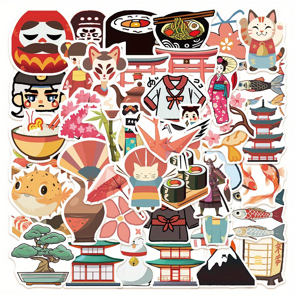50pcs Waterproof Japanese Stickers for Laptops Water Bottles Phones Guitar