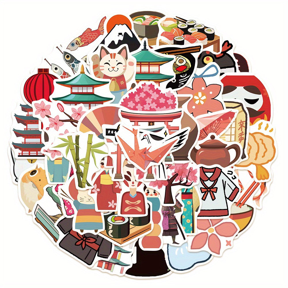 50pcs Waterproof Japanese Stickers for Laptops Water Bottles Phones Guitar