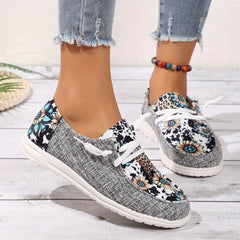 Women's Printed Canvas Lace-Up Loafers Casual Sneakers