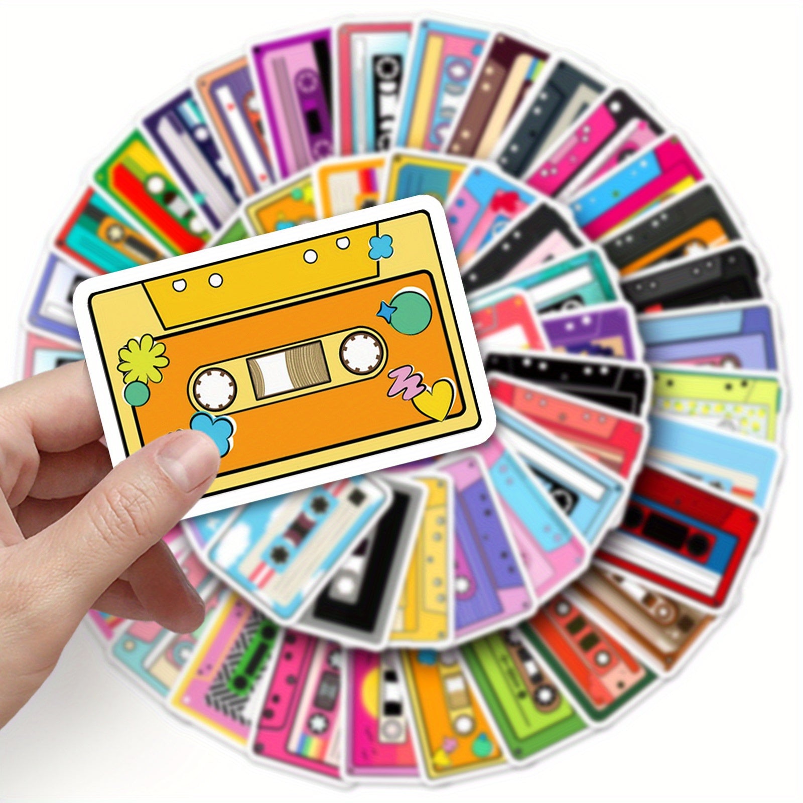 50pcs Retro Cassette Tape Stickers Vibrant DIY Decals Nostalgic Music Aesth