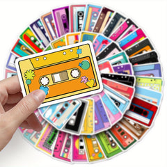 50pcs Retro Cassette Tape Stickers Vibrant DIY Decals Nostalgic Music Aesth