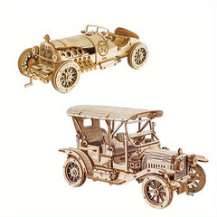 Wooden Puzzle Car Model Set - Mechanical Grand Prix Car & Vintage C