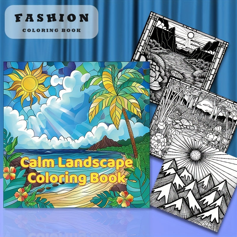 Serene Landscape Designs Adult Coloring Book - Stress Relief, Anxiety Reduction