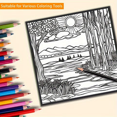 Serene Landscape Designs Adult Coloring Book - Stress Relief, Anxiety Reduction