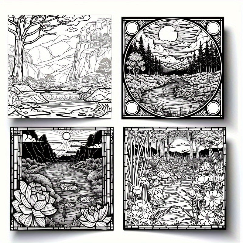 Serene Landscape Designs Adult Coloring Book - Stress Relief, Anxiety Reduction