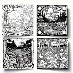 Serene Landscape Designs Adult Coloring Book - Stress Relief, Anxiety Reduction