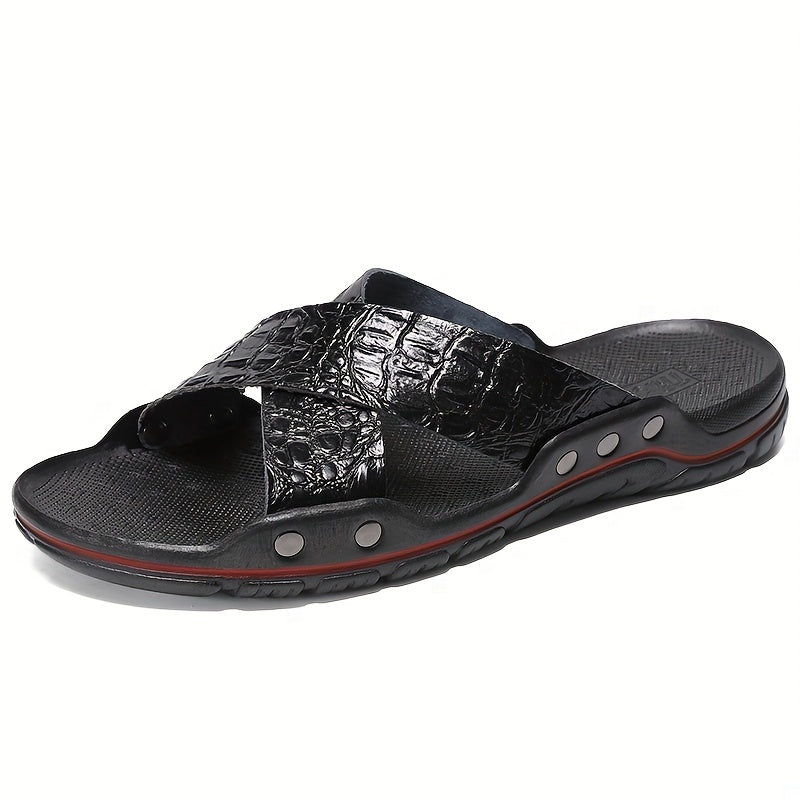 Men's Crocodile Pattern Non Slip Slides for Indoor Outdoor Bathroom