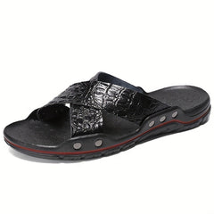 Men's Crocodile Pattern Non Slip Slides for Indoor Outdoor Bathroom