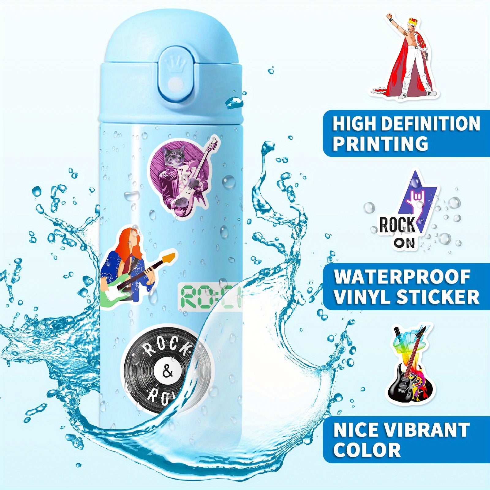 50pcs Rock & Roll Stickers Music Themed Decals for Cups Skateboards Phones