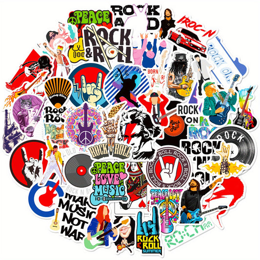50pcs Rock & Roll Stickers Music Themed Decals for Cups Skateboards Phones