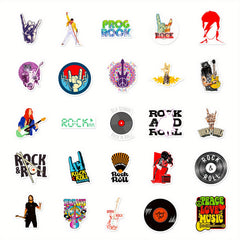 50pcs Rock & Roll Stickers Music Themed Decals for Cups Skateboards Phones