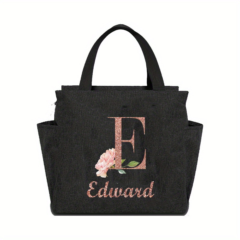 Personalized Insulated Lunch Bag with Custom Name Canvas Thermal Bento Tote