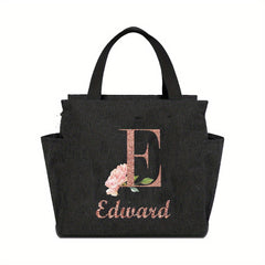 Personalized Insulated Lunch Bag with Custom Name Canvas Thermal Bento Tote