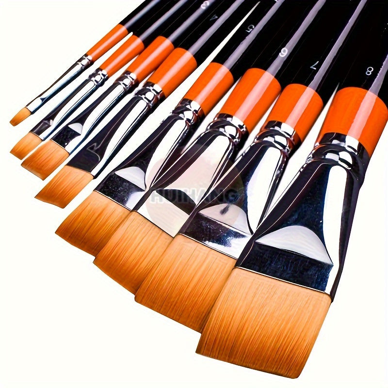 8pcs Nylon Hair Flat Tip Painting Brush Acrylic Watercolor Pen