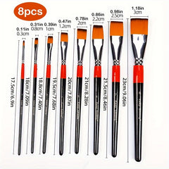 8pcs Nylon Hair Flat Tip Painting Brush Acrylic Watercolor Pen