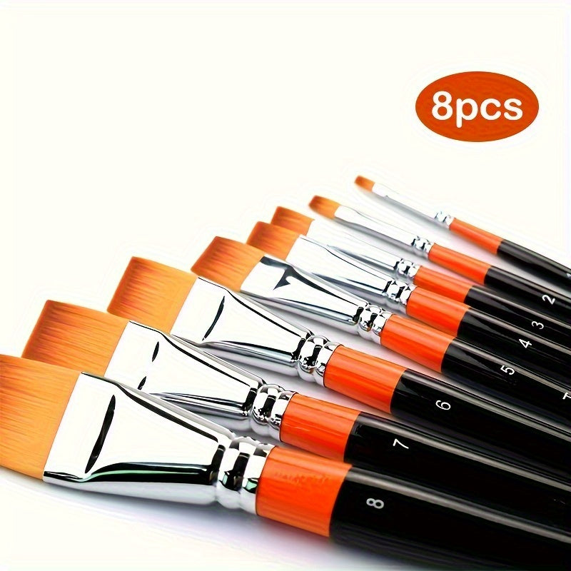 8pcs Nylon Hair Flat Tip Painting Brush Acrylic Watercolor Pen