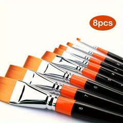 8pcs Nylon Hair Flat Tip Painting Brush Acrylic Watercolor Pen
