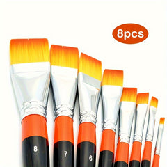 8pcs Nylon Hair Flat Tip Painting Brush Acrylic Watercolor Pen