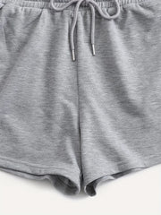 Casual Solid 2pc Set Crop Tank Top & Drawstring Shorts Outfit