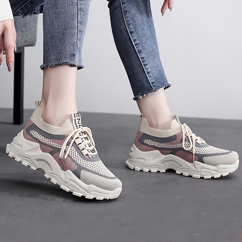 Women's Breathable Mesh Running Sports Shoes Platform Sneakers