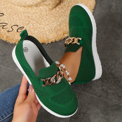 Women's Chain Decor Mesh Slip On Flatform Shoes Lightweight Walking Shoes