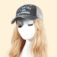 Alcohol Trucker Hat Distressed Baseball Cap for Women