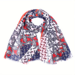 Boho Paisley Print Scarf Block Vintage Raw Edge Shawl