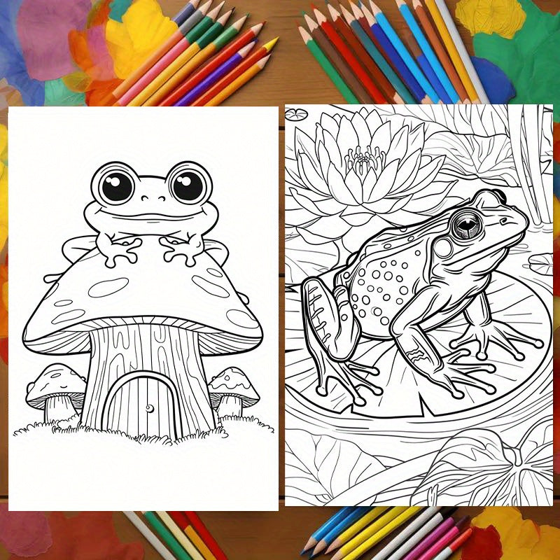 Frogs Coloring Book Deluxe Edition 22 Pages Thickened Paper 29x20cm