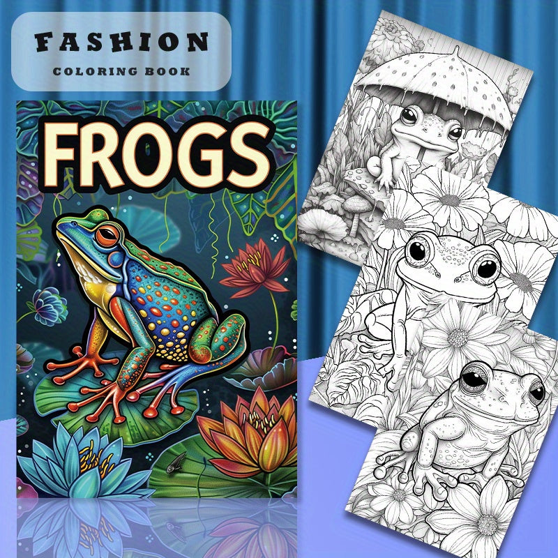 Frogs Coloring Book Deluxe Edition 22 Pages Thickened Paper 29x20cm