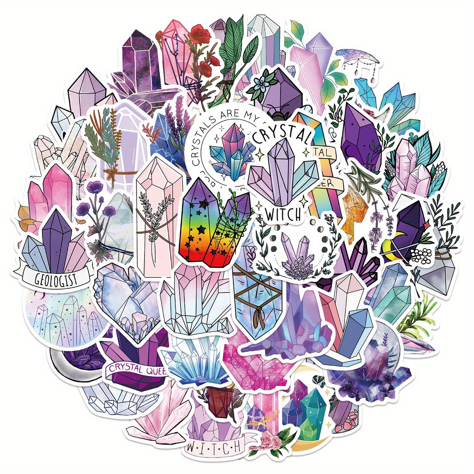 50Pcs Gem Crystal Witch Themed Stickers for Laptop Water Bottles Luggage Car