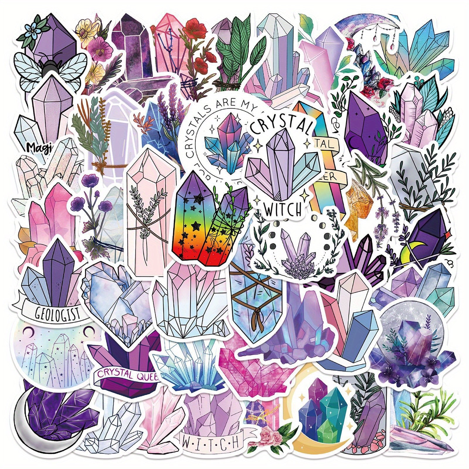50Pcs Gem Crystal Witch Themed Stickers for Laptop Water Bottles Luggage Car