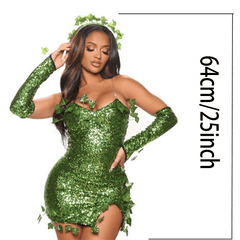 Adult Halloween Costume Leaf Sequins Dance Dress for Role Play
