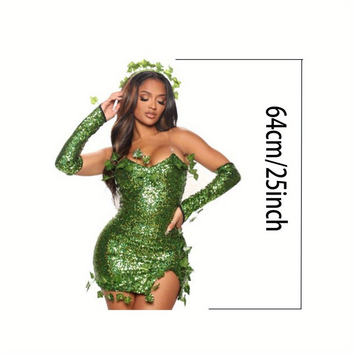 Adult Halloween Costume Leaf Sequins Dance Dress for Role Play