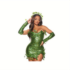 Adult Halloween Costume Leaf Sequins Dance Dress for Role Play