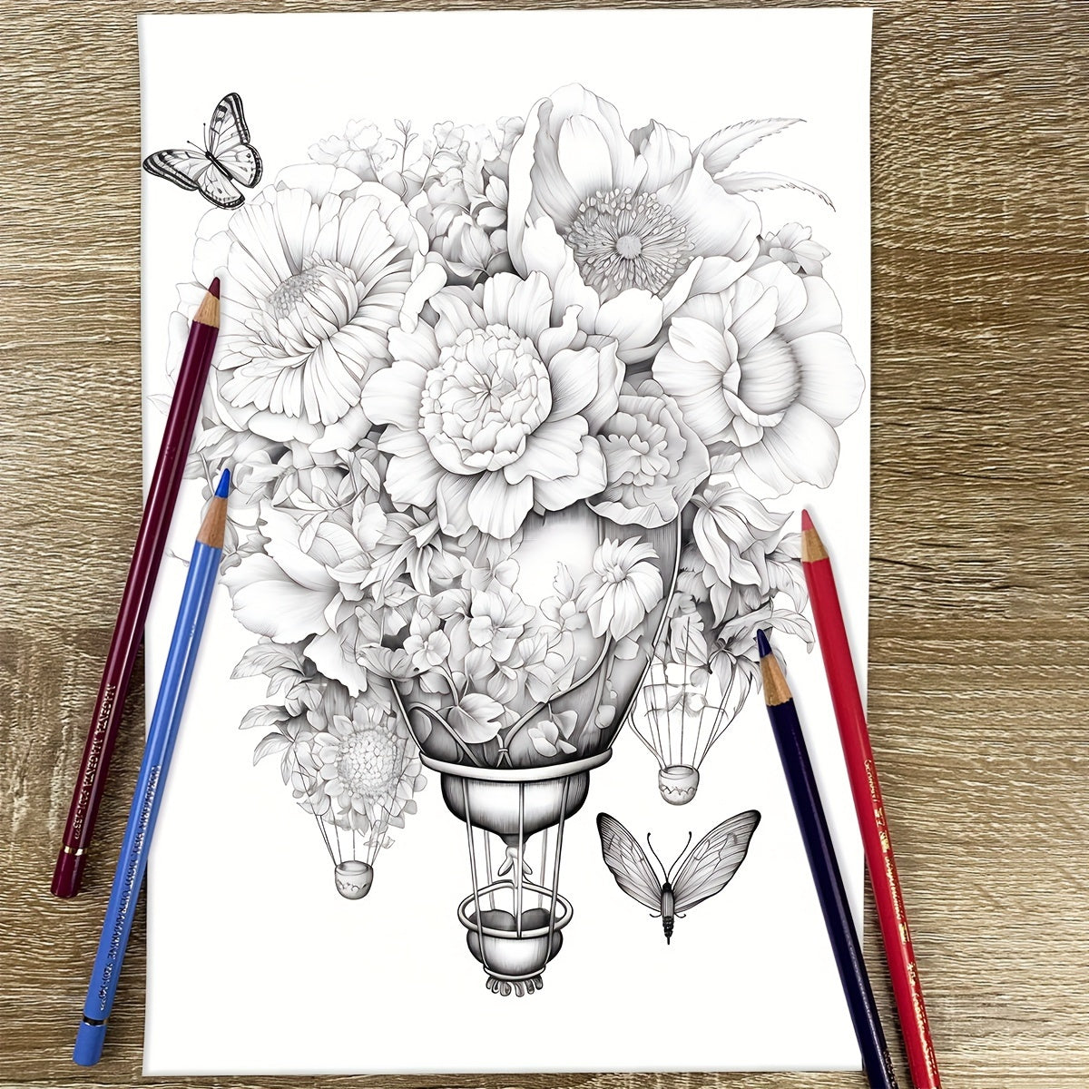 Deluxe Air Balloon Coloring Book - 22 Pages - Teens & Adults