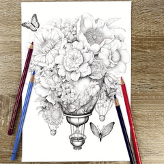 Deluxe Air Balloon Coloring Book - 22 Pages - Teens & Adults
