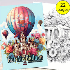 Deluxe Air Balloon Coloring Book - 22 Pages - Teens & Adults
