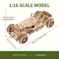 Vintage Car Wooden 3D Puzzle Kit - Yellow Mechanical Model