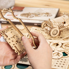 Vintage Car Wooden 3D Puzzle Kit - Yellow Mechanical Model