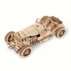 Vintage Car Wooden 3D Puzzle Kit - Yellow Mechanical Model