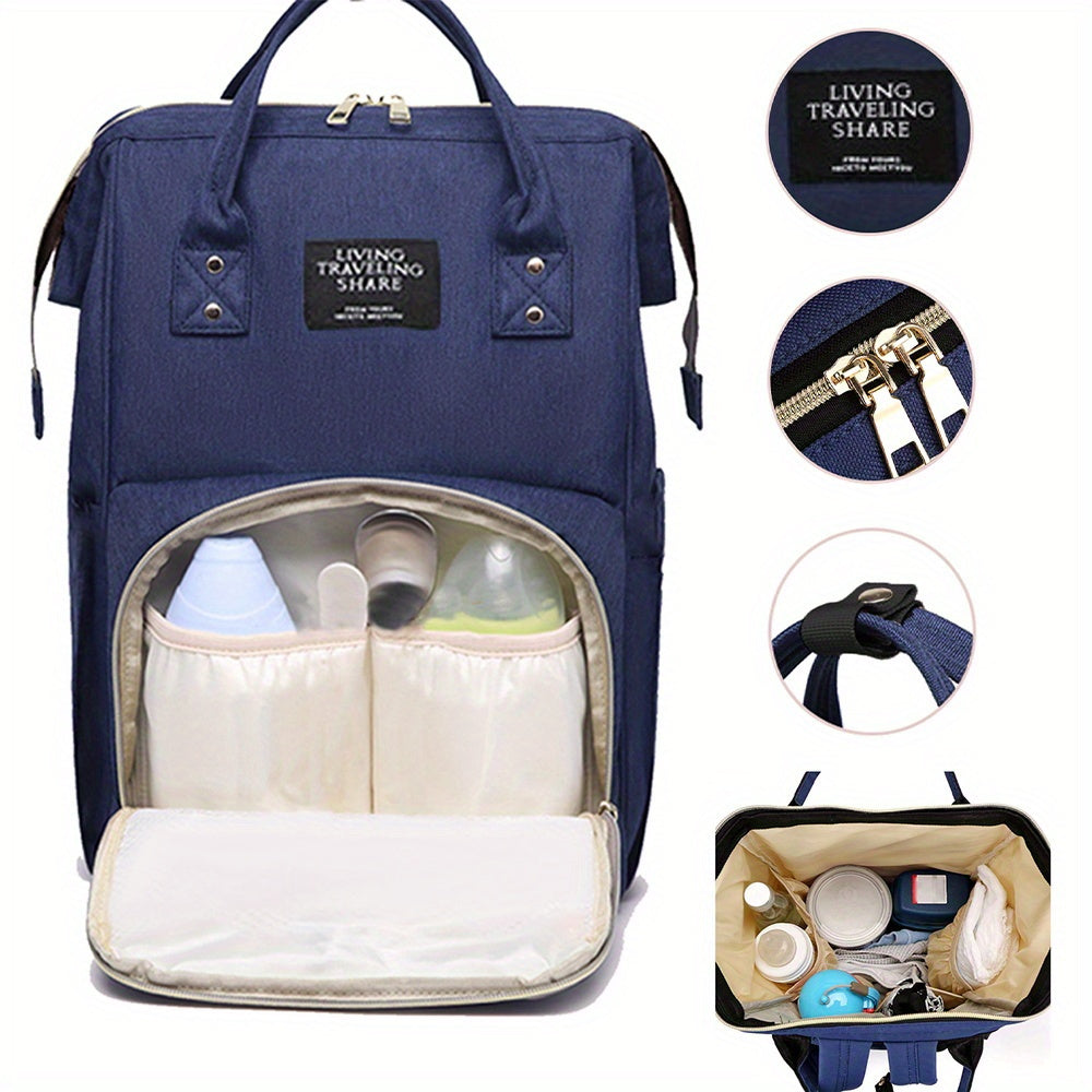 Spacious Bear & Letter Pattern Diaper Backpack with Insulated Pockets