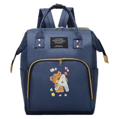 Spacious Bear & Letter Pattern Diaper Backpack with Insulated Pockets