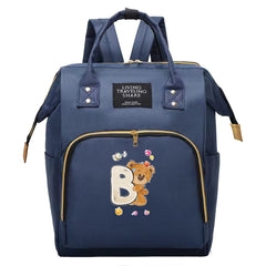 Spacious Bear & Letter Pattern Diaper Backpack with Insulated Pockets