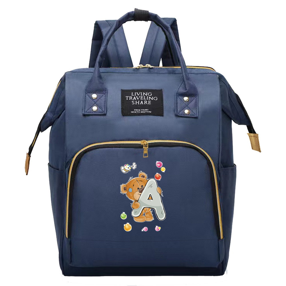 Spacious Bear & Letter Pattern Diaper Backpack with Insulated Pockets