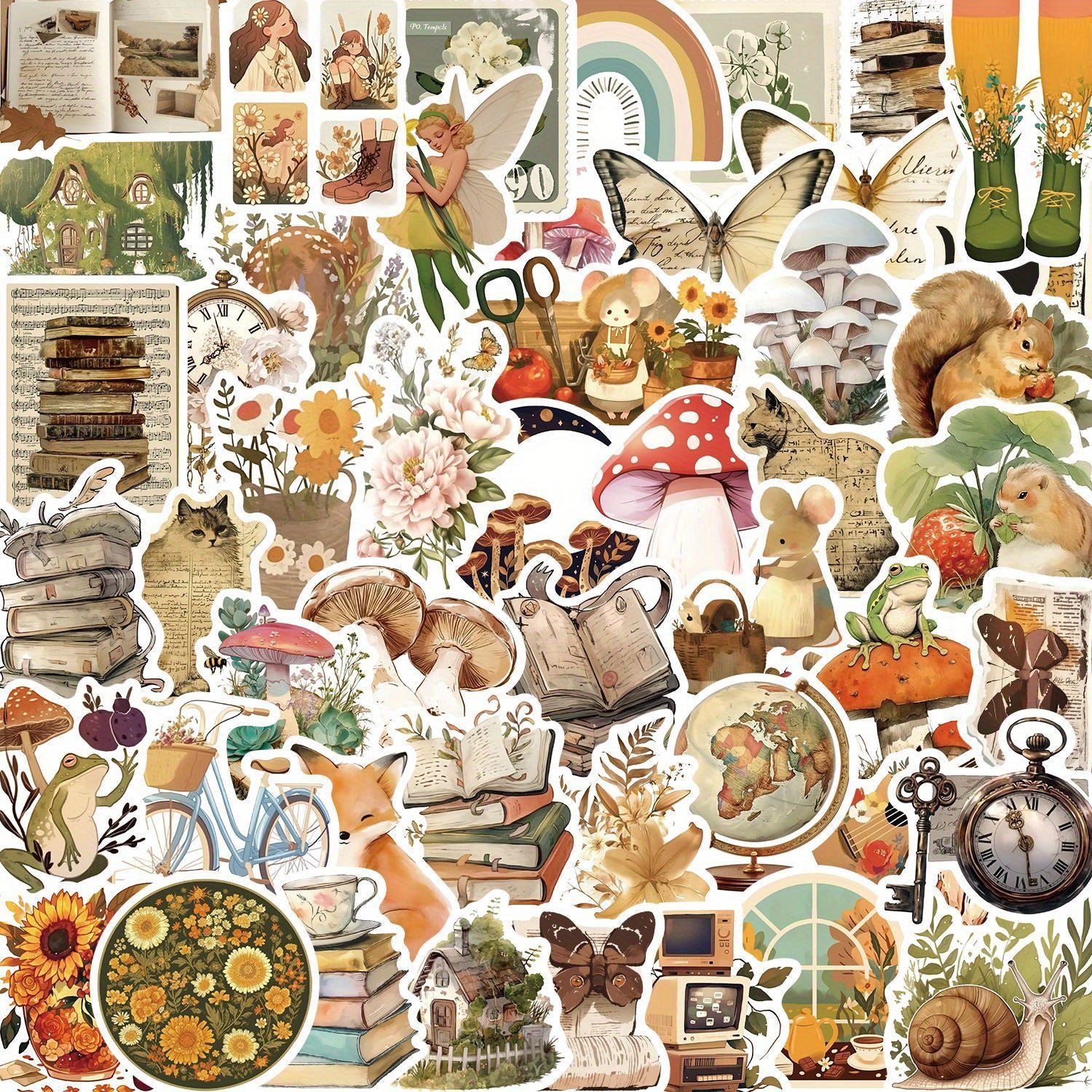 50pcs Retro Animals Graffiti Fun Stickers for Water Bottles Luggage Skateboards