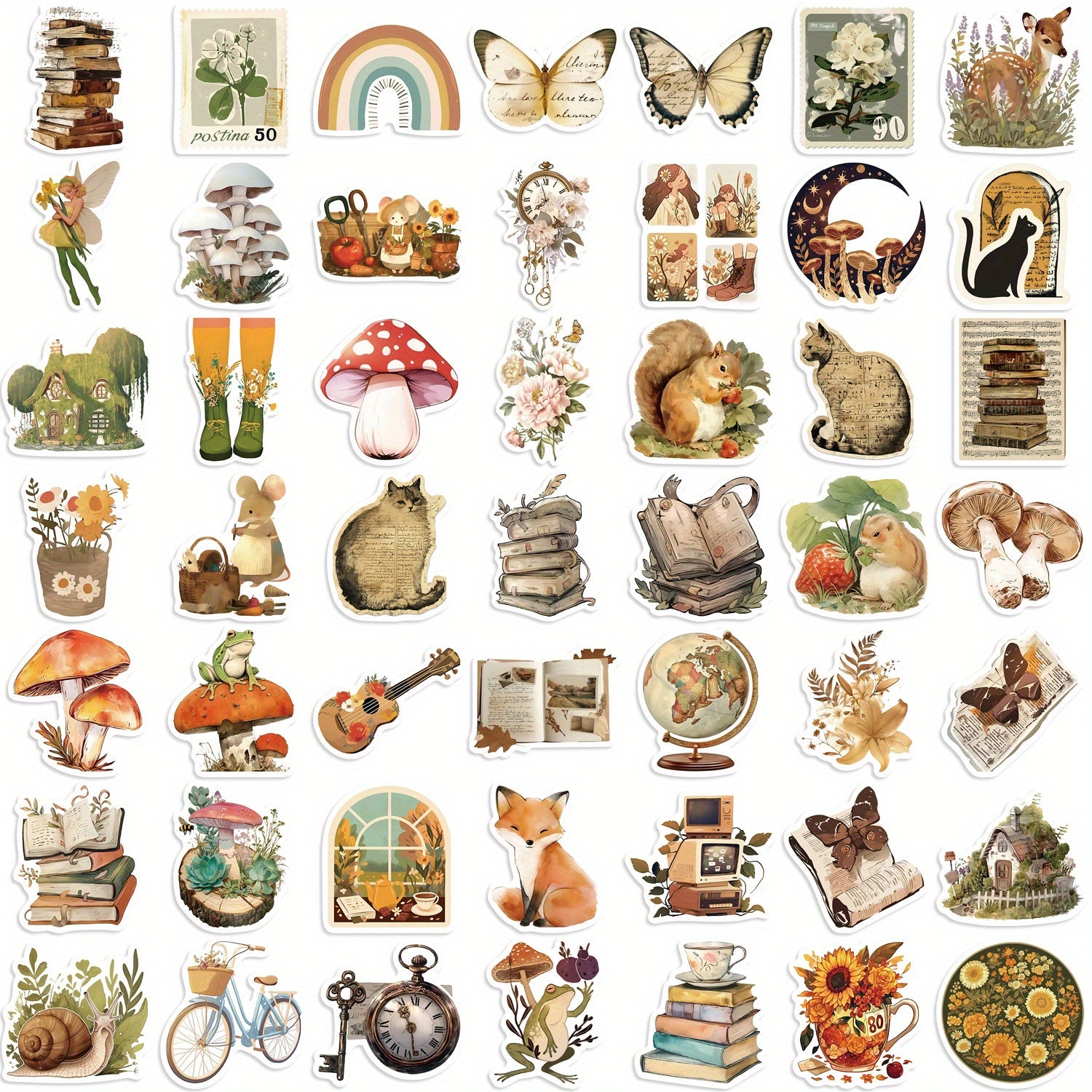 50pcs Retro Animals Graffiti Fun Stickers for Water Bottles Luggage Skateboards
