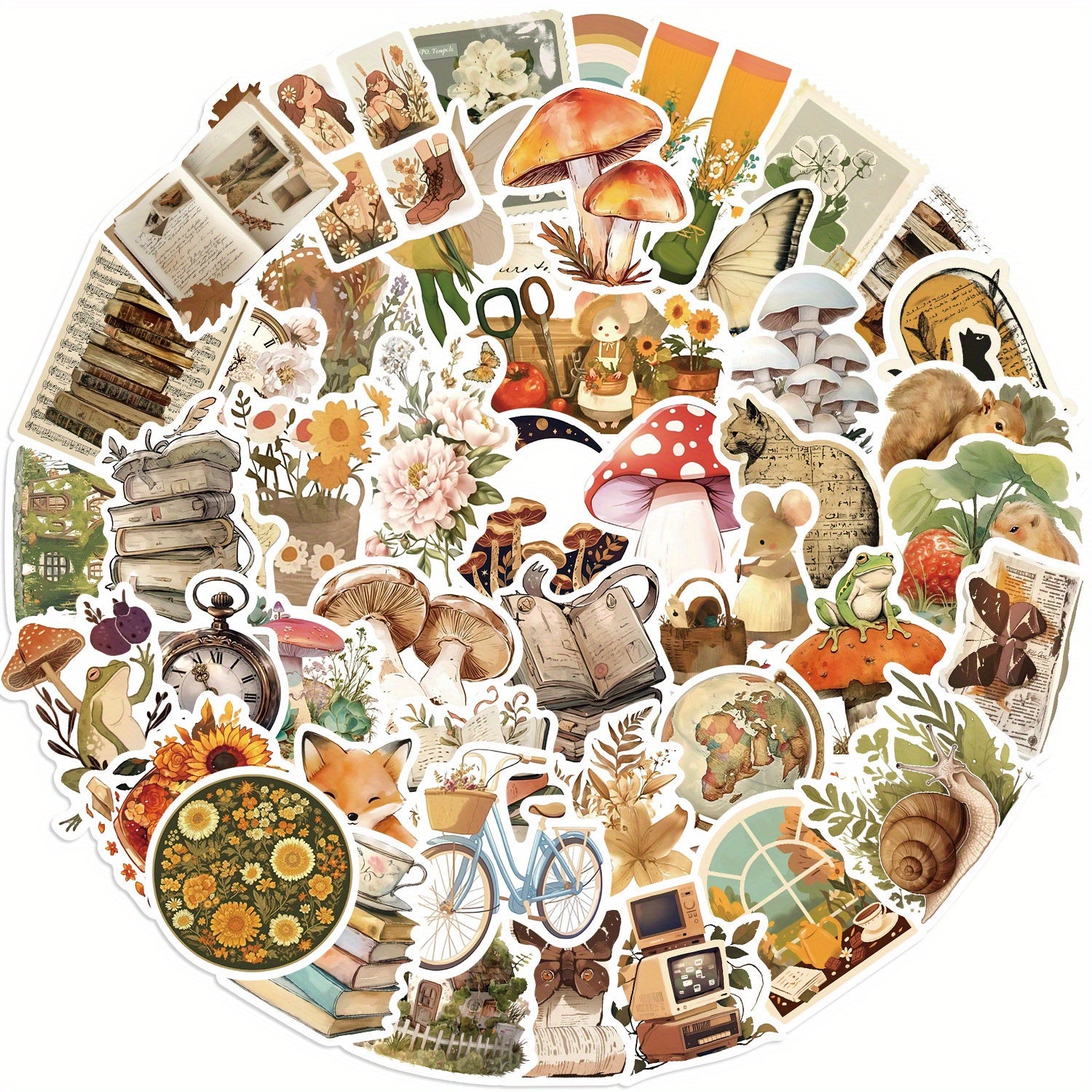 50pcs Retro Animals Graffiti Fun Stickers for Water Bottles Luggage Skateboards