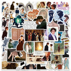 50Pcs Pride and Prejudice Themed Vinyl Stickers for Luggage Guitar Notebook