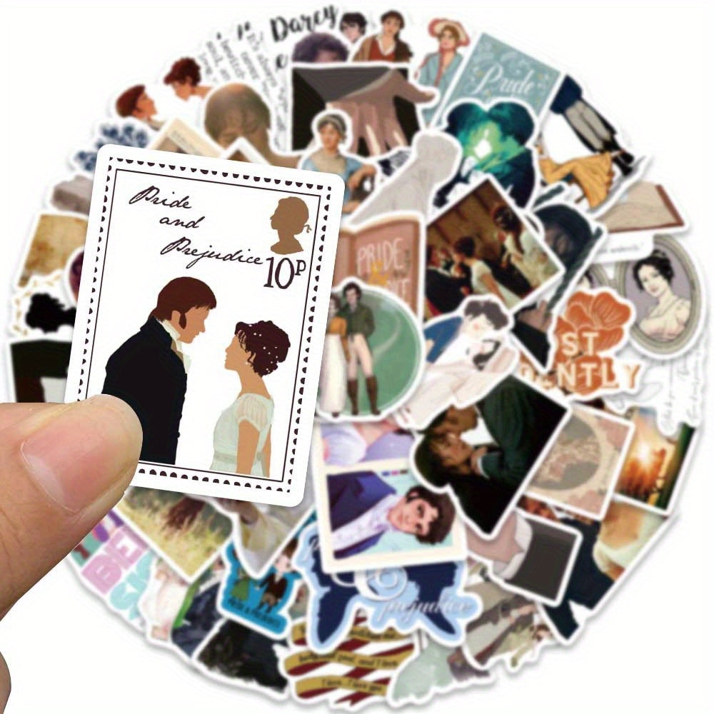 50Pcs Pride and Prejudice Themed Vinyl Stickers for Luggage Guitar Notebook